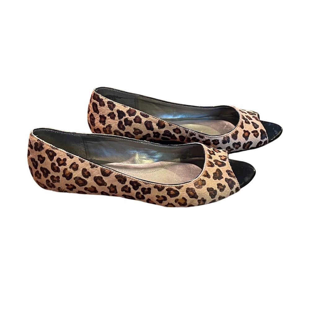 Bandolino Wilimena Leopard Print Leather Calf Hair Peep Toe Flats, Minimalist, 8